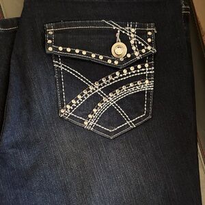 New York & Company Dark Blue Jeans with Studded Pocket